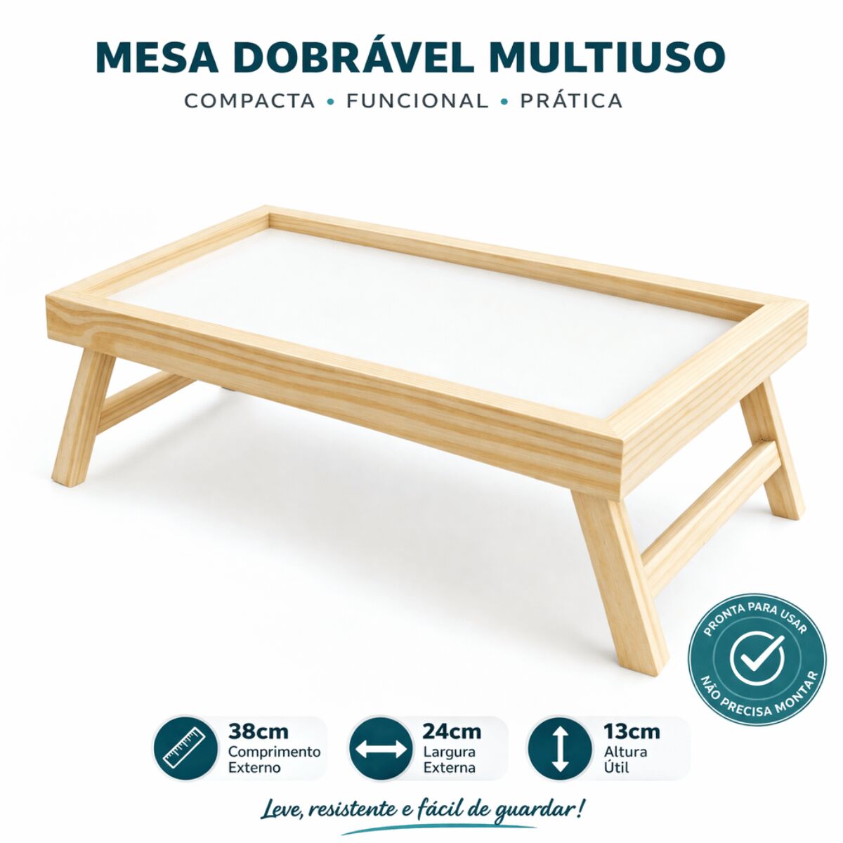 Mesa Bandeja para Café da Manhã e Notebook em Madeira Pinus com Pés Dobráveis - Imagem 2