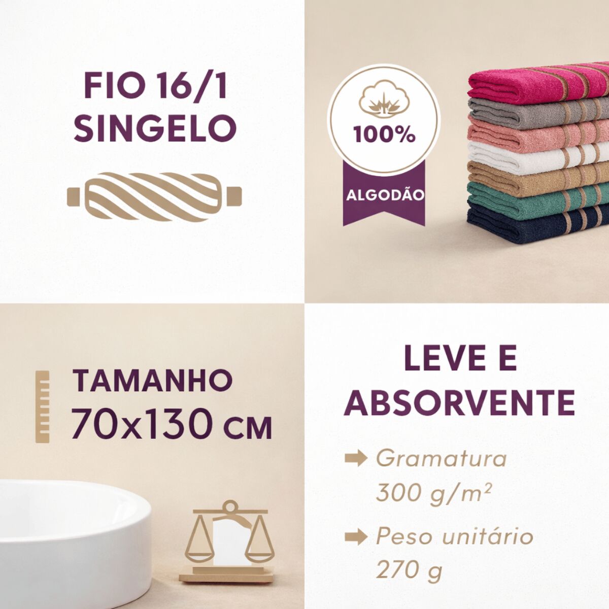 Toalha de Banho 270g com Detalhes Dourados – Macia, Elegante e Absorvente - Imagem 2