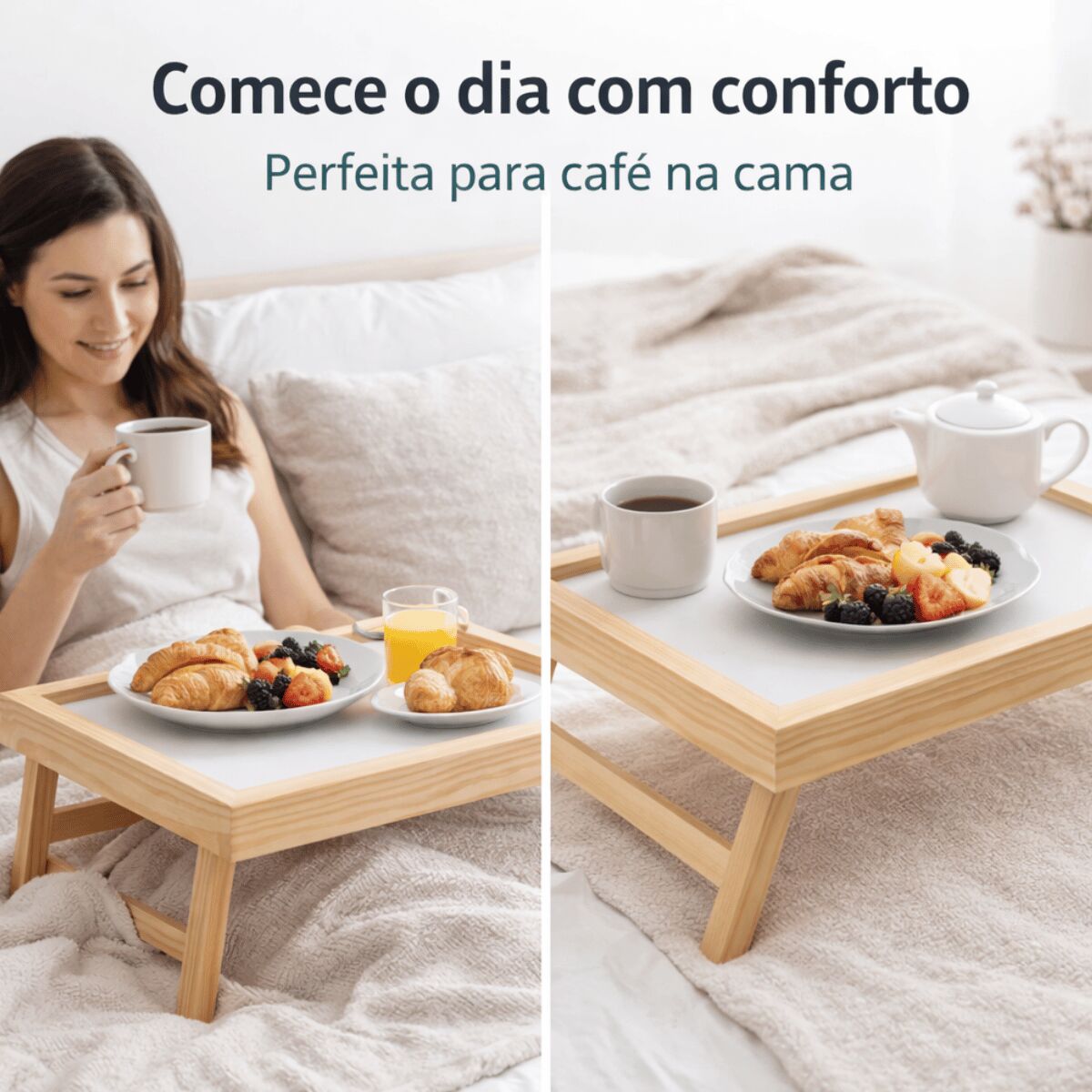 Mesa Bandeja para Café da Manhã e Notebook em Madeira Pinus com Pés Dobráveis - Imagem 4