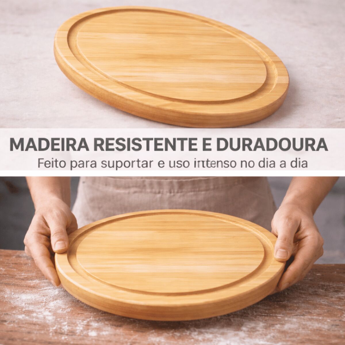 Tábua Redonda de Madeira para Pizza, Churrasco, Frios e Petiscos com Canaleta - Imagem 2