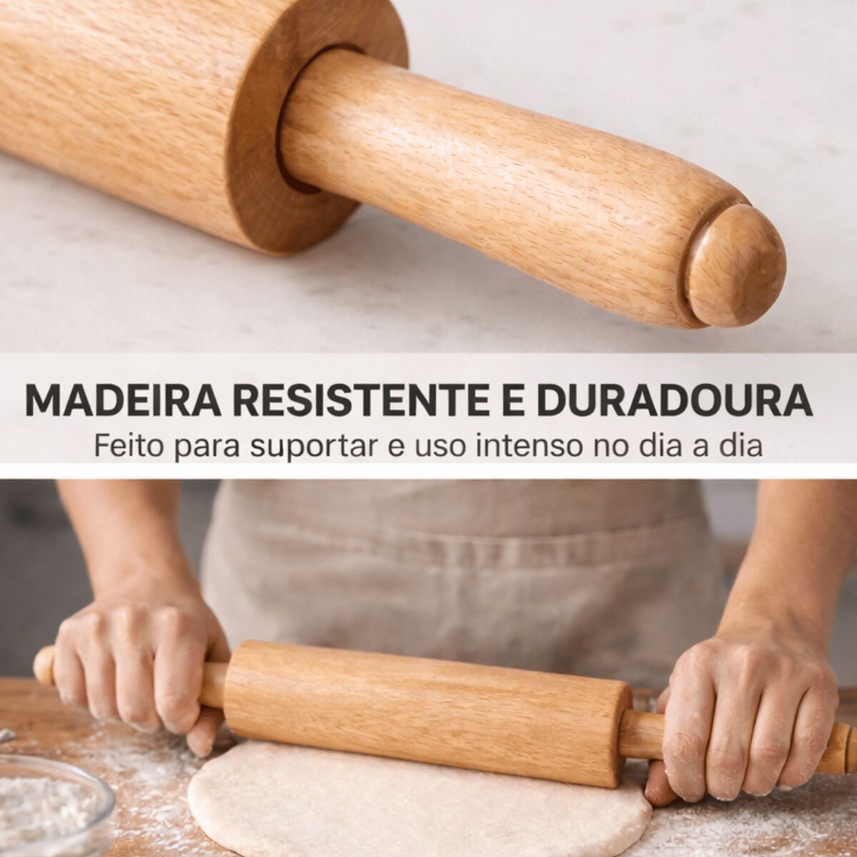 Rolo de Massa de Madeira Profissional – Abridor para Pizza, Pães, Massas e Confeitaria - Imagem 2