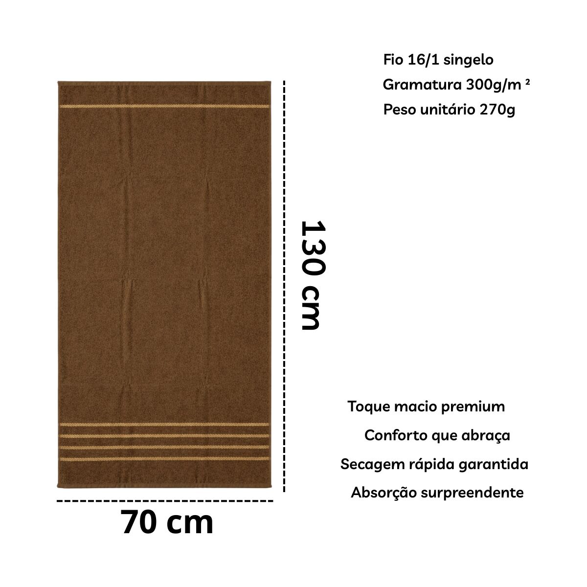 Toalha de Banho 270g com Detalhes Dourados – Macia, Elegante e Absorvente - Imagem 6