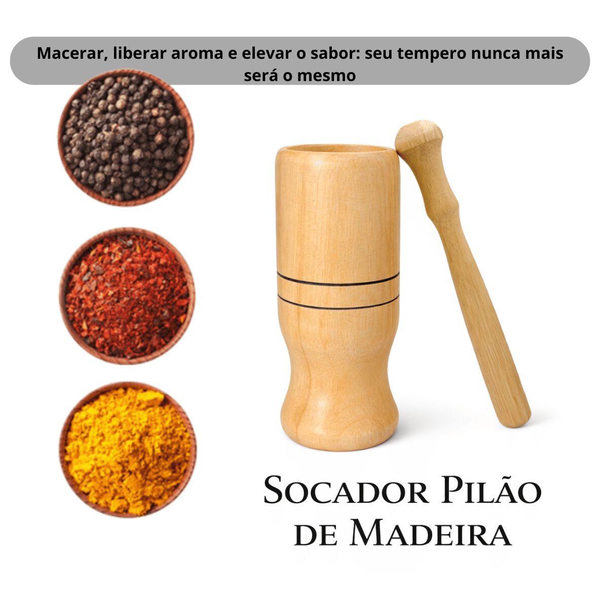 Pilão de Madeira com Socador - Imagem 3