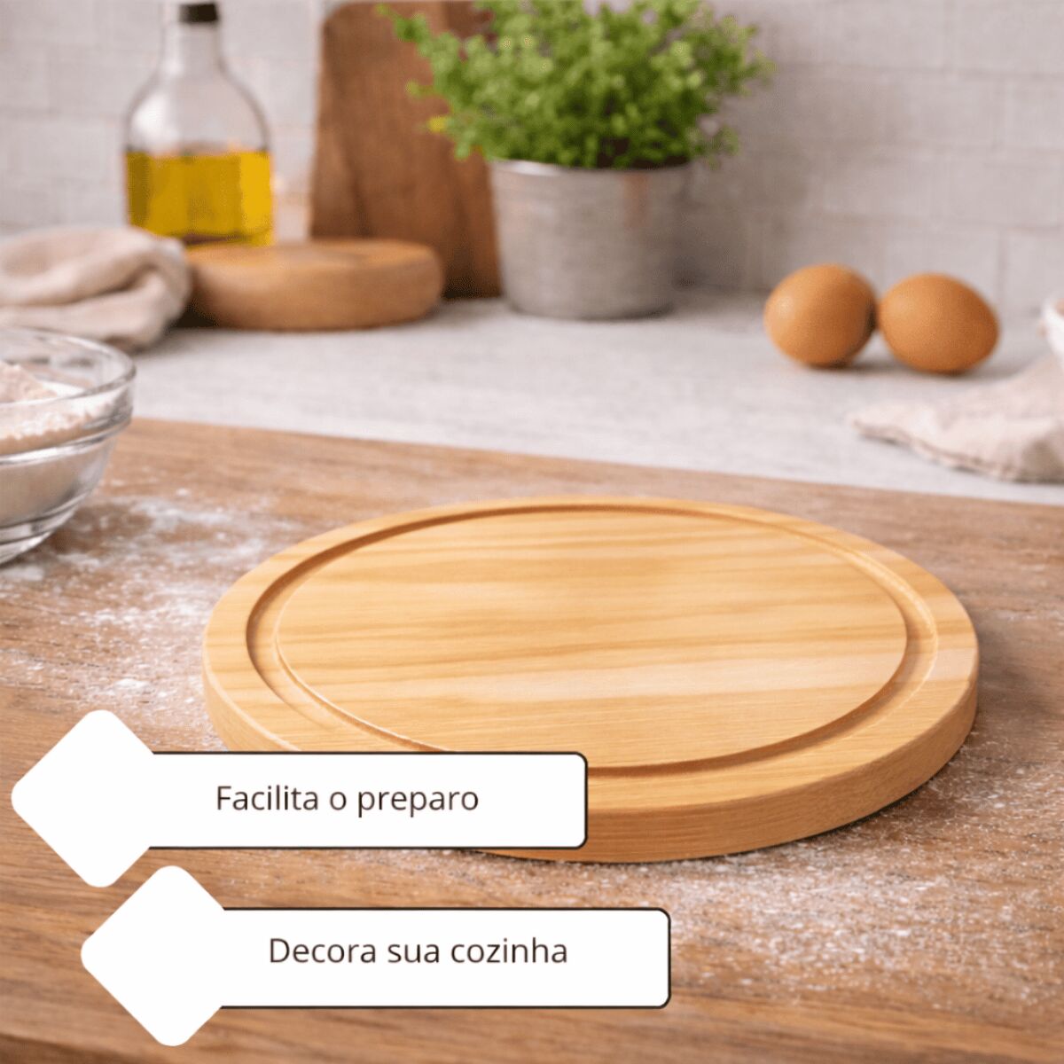Tábua Redonda de Madeira para Pizza, Churrasco, Frios e Petiscos com Canaleta - Imagem 4