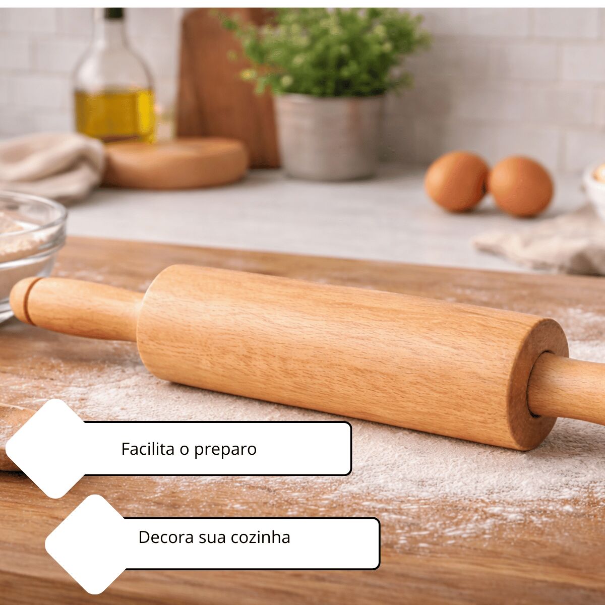 Rolo de Massa de Madeira Profissional – Abridor para Pizza, Pães, Massas e Confeitaria - Imagem 3